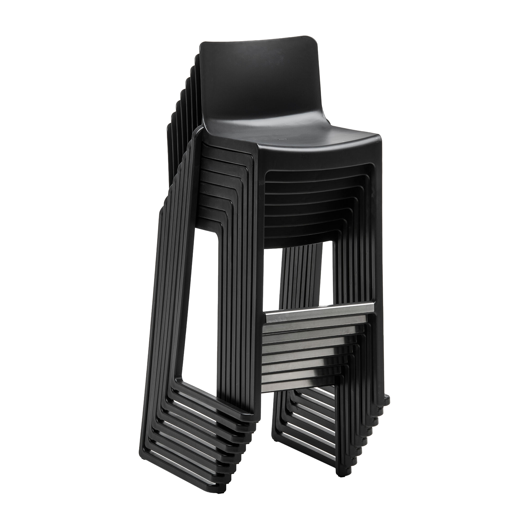 Kasar Set - 20x Black Stacking Bar Stools & Storage Trolley