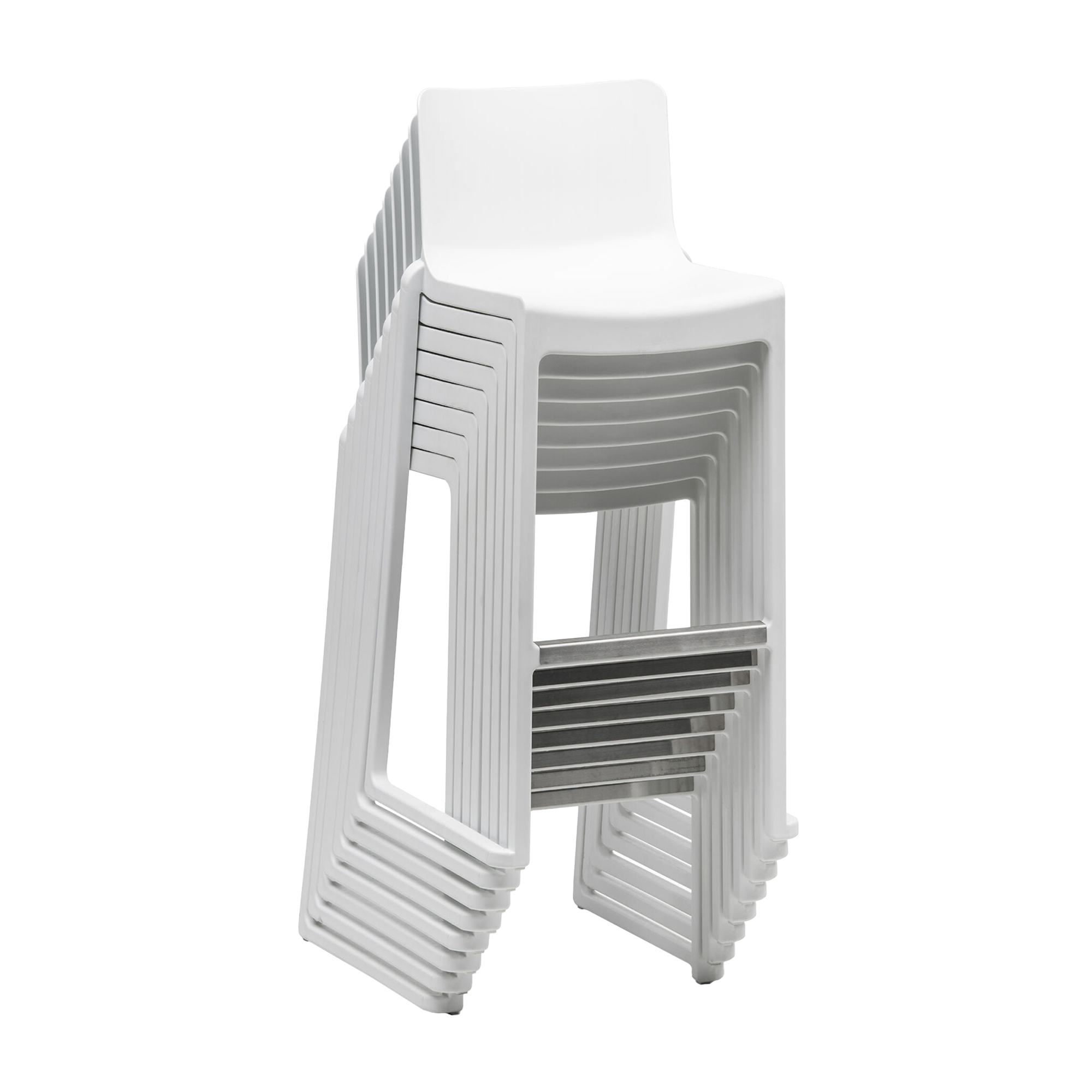Kasar Set - 20x White Stacking Bar Stools & Storage Trolley