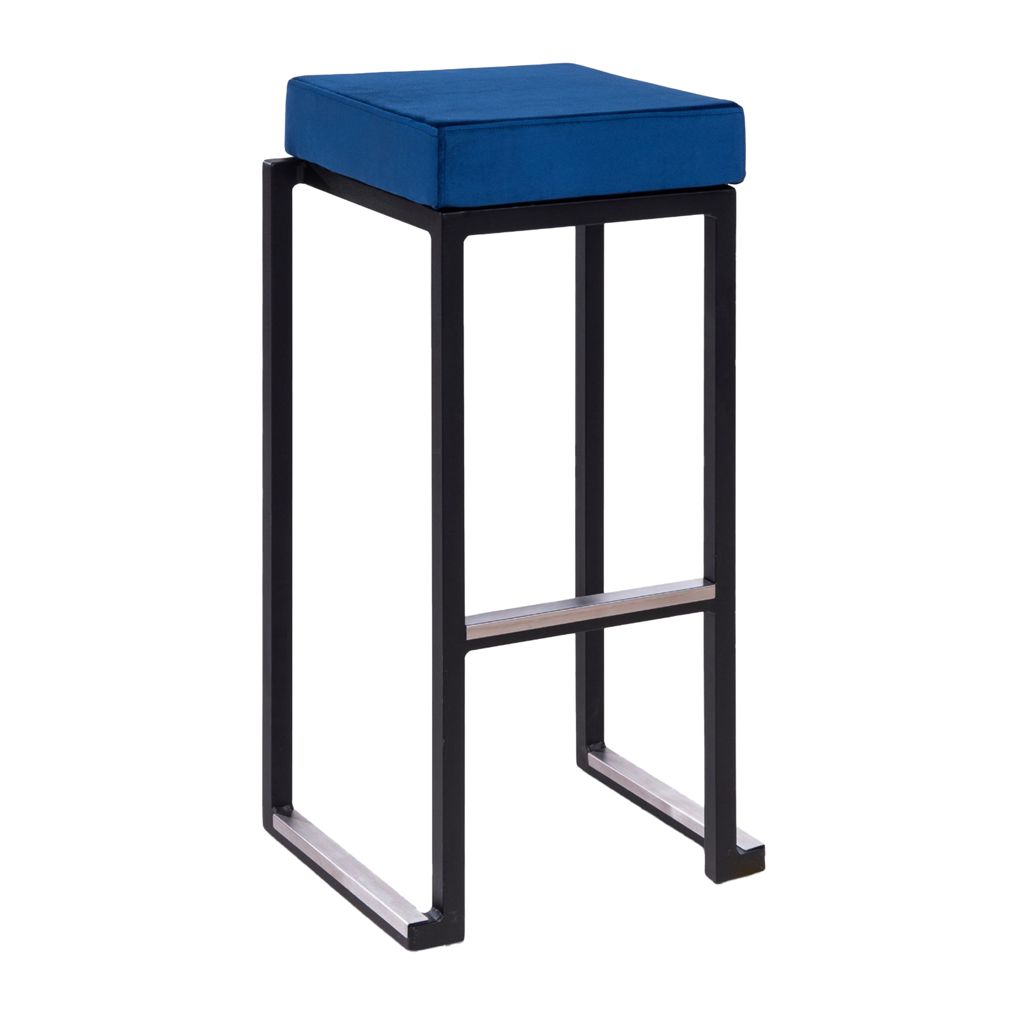 Kubo Smart Bar Stool - Black Frame - Blue Velvet Seat Pad