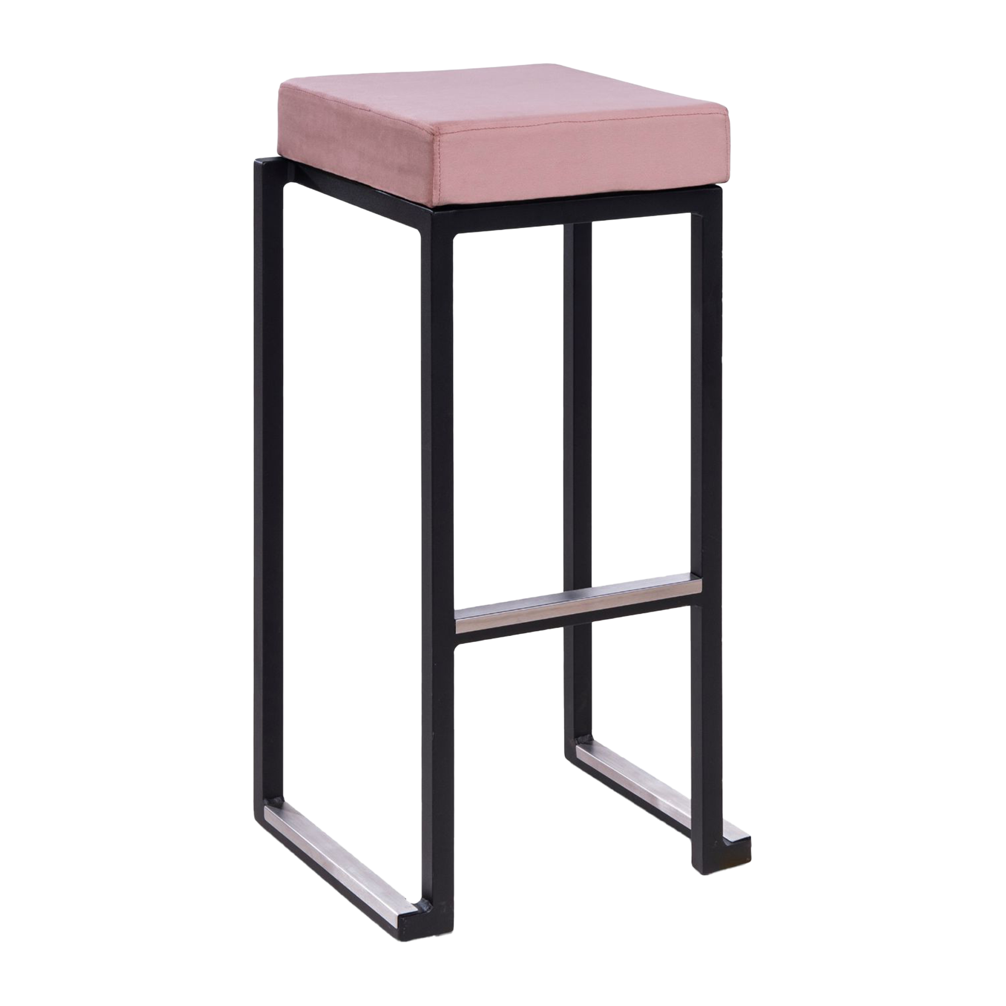 Kubo Smart Bar Stool - Black Frame - Pink Velvet Seat Pad