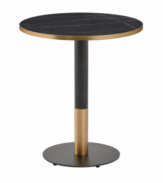 Omega Complete Dining Table - Black Marble Top with Boston Sleek Black/Gold Base - 600mm Dia