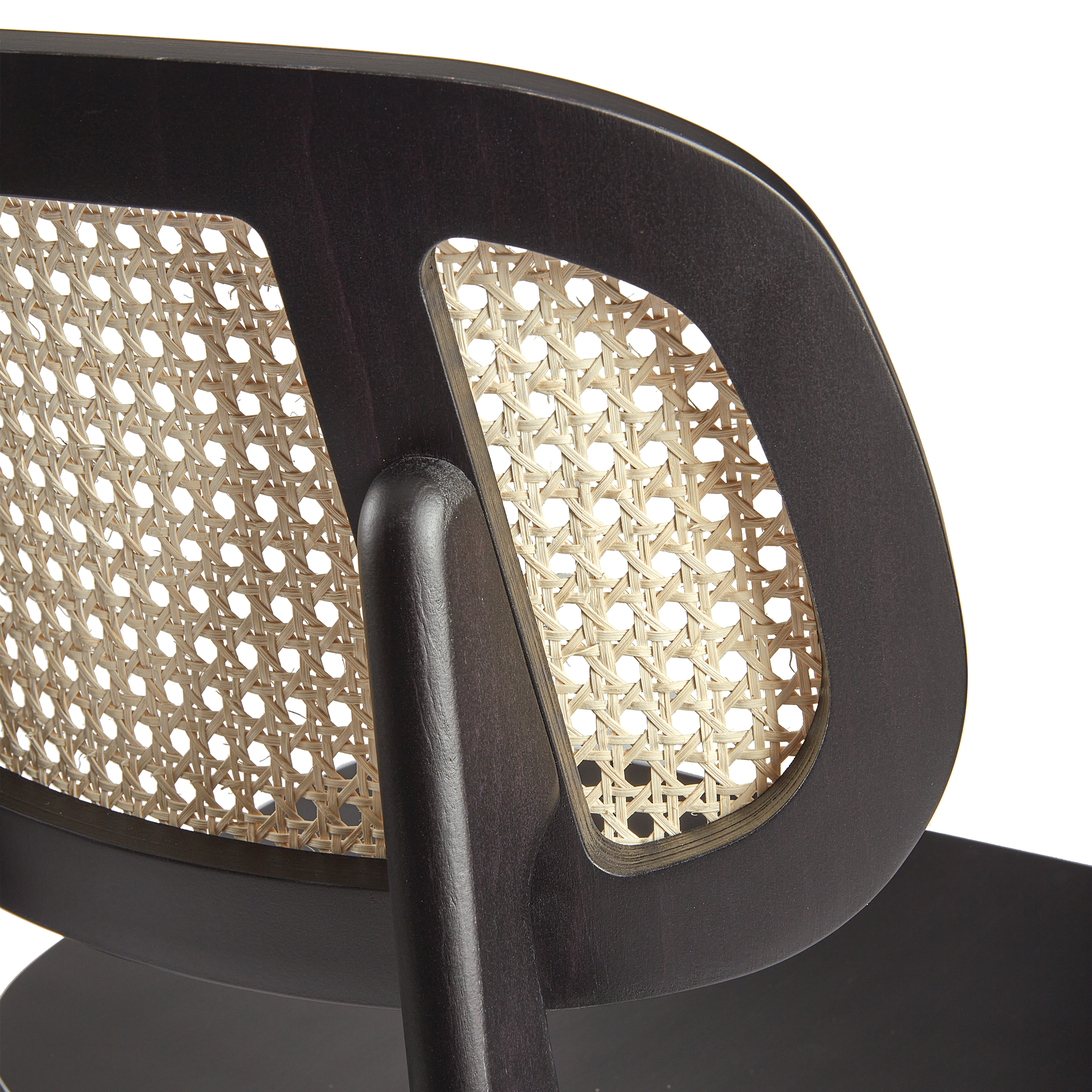 Relish Bar Stool - Beech Satin Black - Natural Cane Back - Lascari Vintage Brown Seat Pad