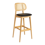 Relish Bar Stool - Natural Oak - Natural Cane Back - Lascari Vintage Black Seat Pad