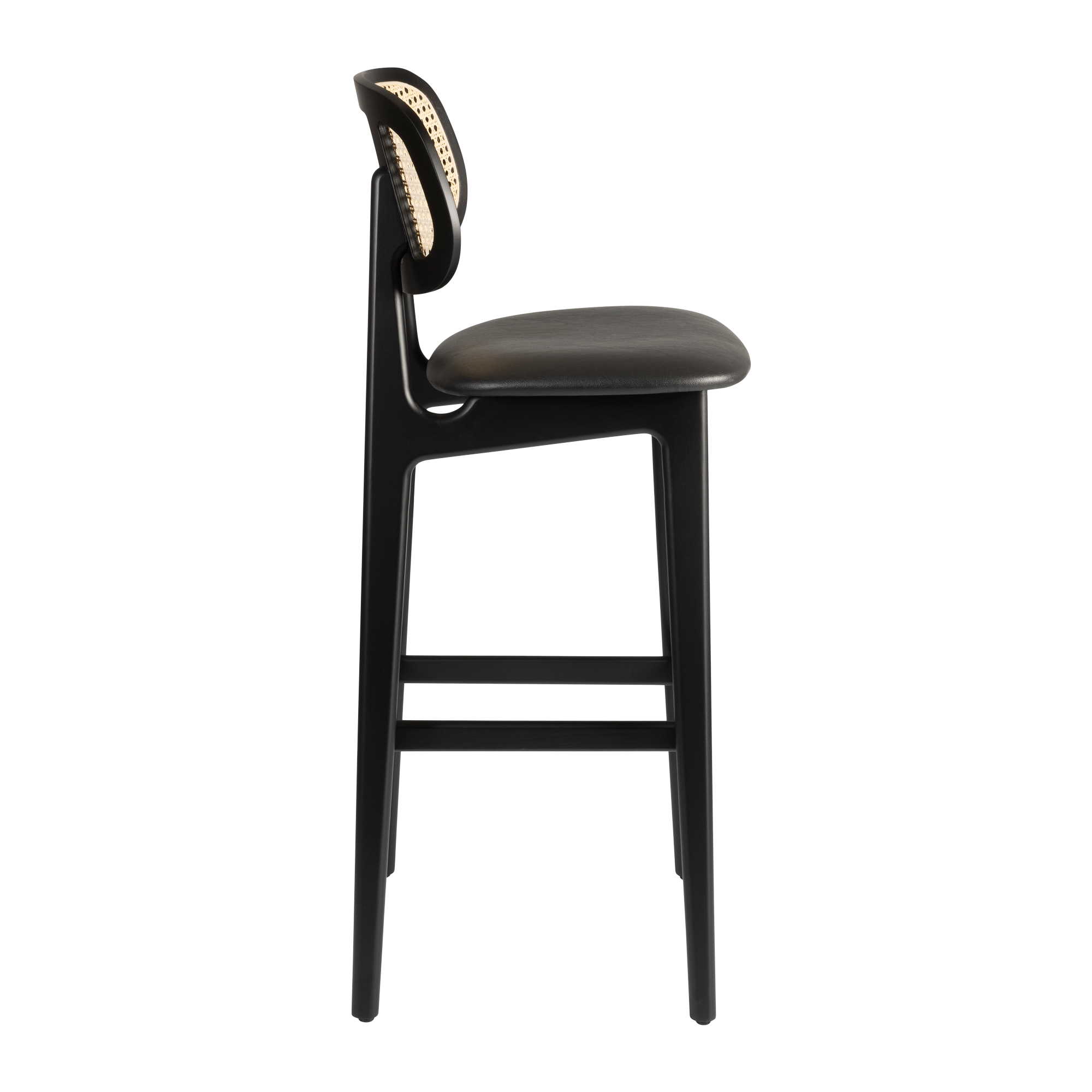 Relish Bar Stool - Beech Satin Black - Natural Cane Back - Lascari Vintage Black Seat Pad