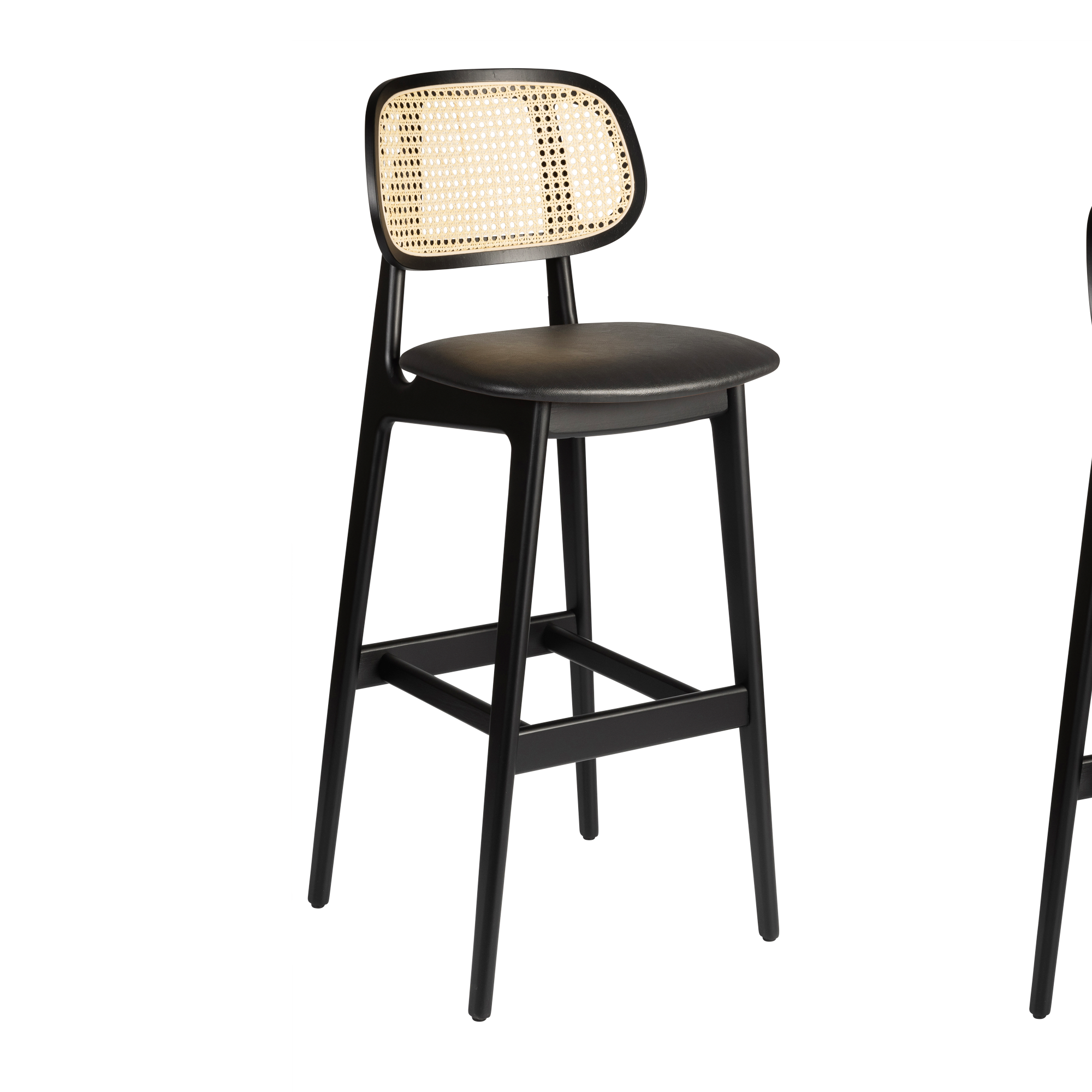 Relish Bar Stool - Beech Satin Black - Natural Cane Back - Lascari Vintage Black Seat Pad
