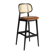 Relish Bar Stool - Beech Satin Black - Natural Cane Back - Lascari Vintage Tan Seat Pad