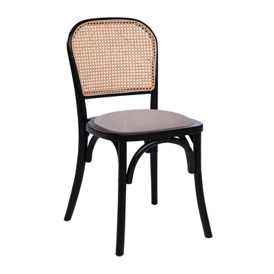 Ronda Stacking Side Chair - Black Frame - Cream Velvet Upholstered Seat Pad
